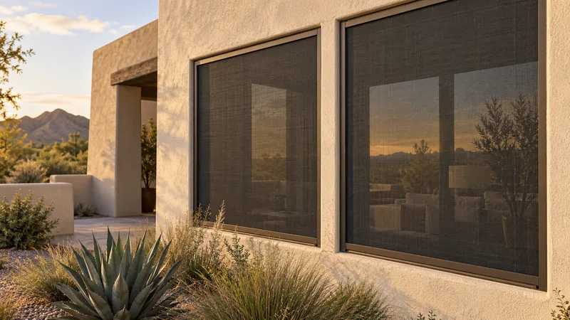 Illustrative Arizona home with exterior screens and shade