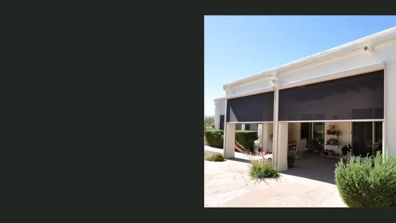 Exterior roll-down patio shade product example