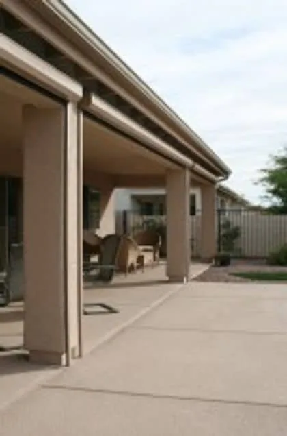 The patio opening with the shade retracted