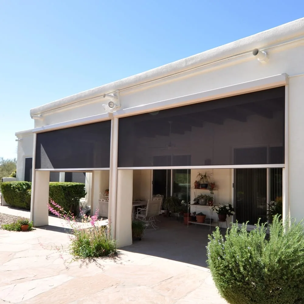Exterior roll-down patio shade product example